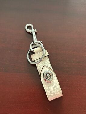 Coach Metallic Silver Leather Key fob Charm with Turnlock Ring